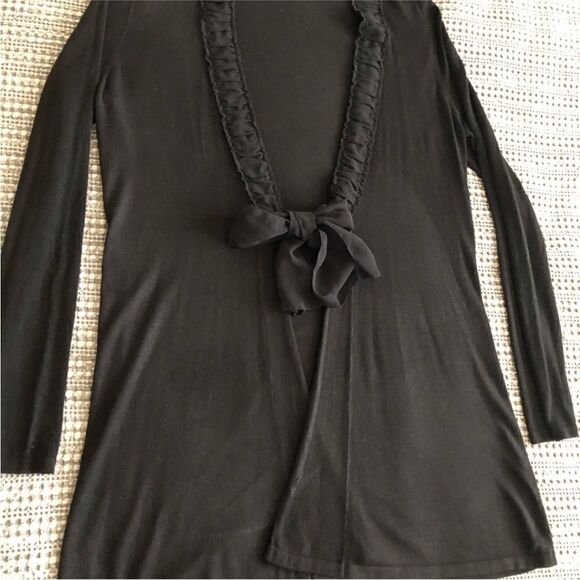 Chicos Rufflled Trim Tie Cardigan in Black size 3 or L - Picture 6 of 9